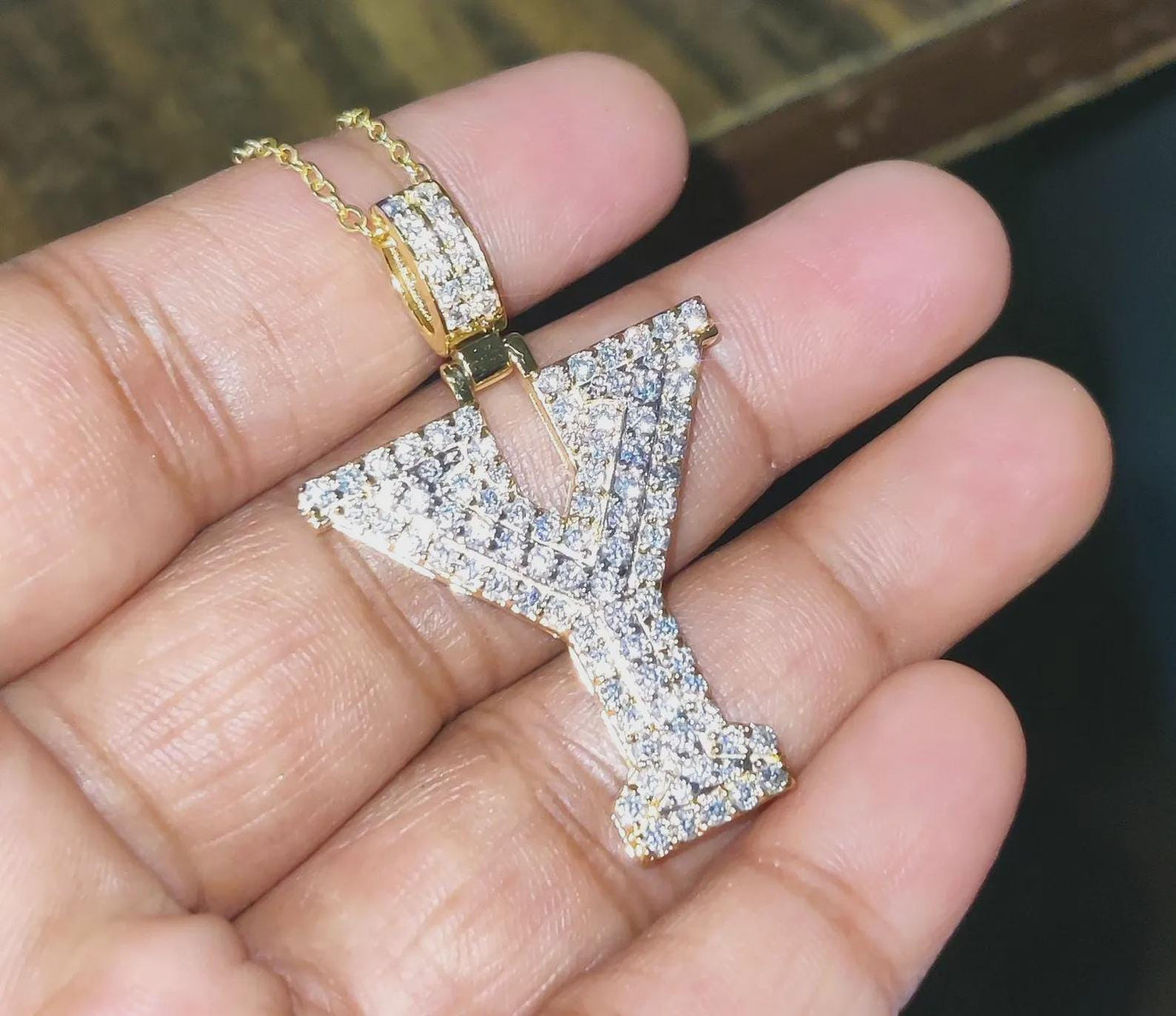 1.50Ct Round Cut Diamond Custom Initial Letter Y Pendant 14K Yellow Gold Plated Free Chain 18" 925 Silver, Alphabet Letter Custom Pendant