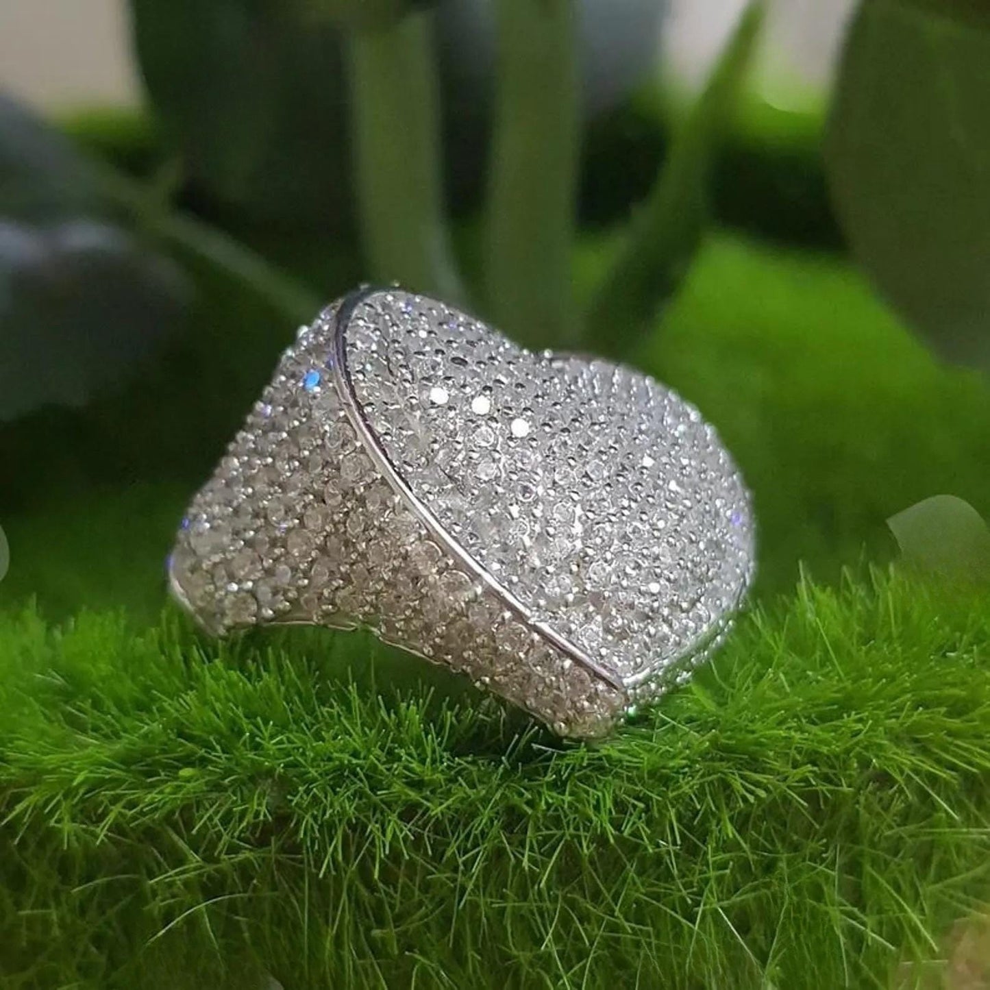 2Ct Round Cut Simulated Diamond Cluster Men's Wedding Engagement Ring 14K White Gold Plated- 925 Silver, Hip Hop Men’s Ring- Gift for him