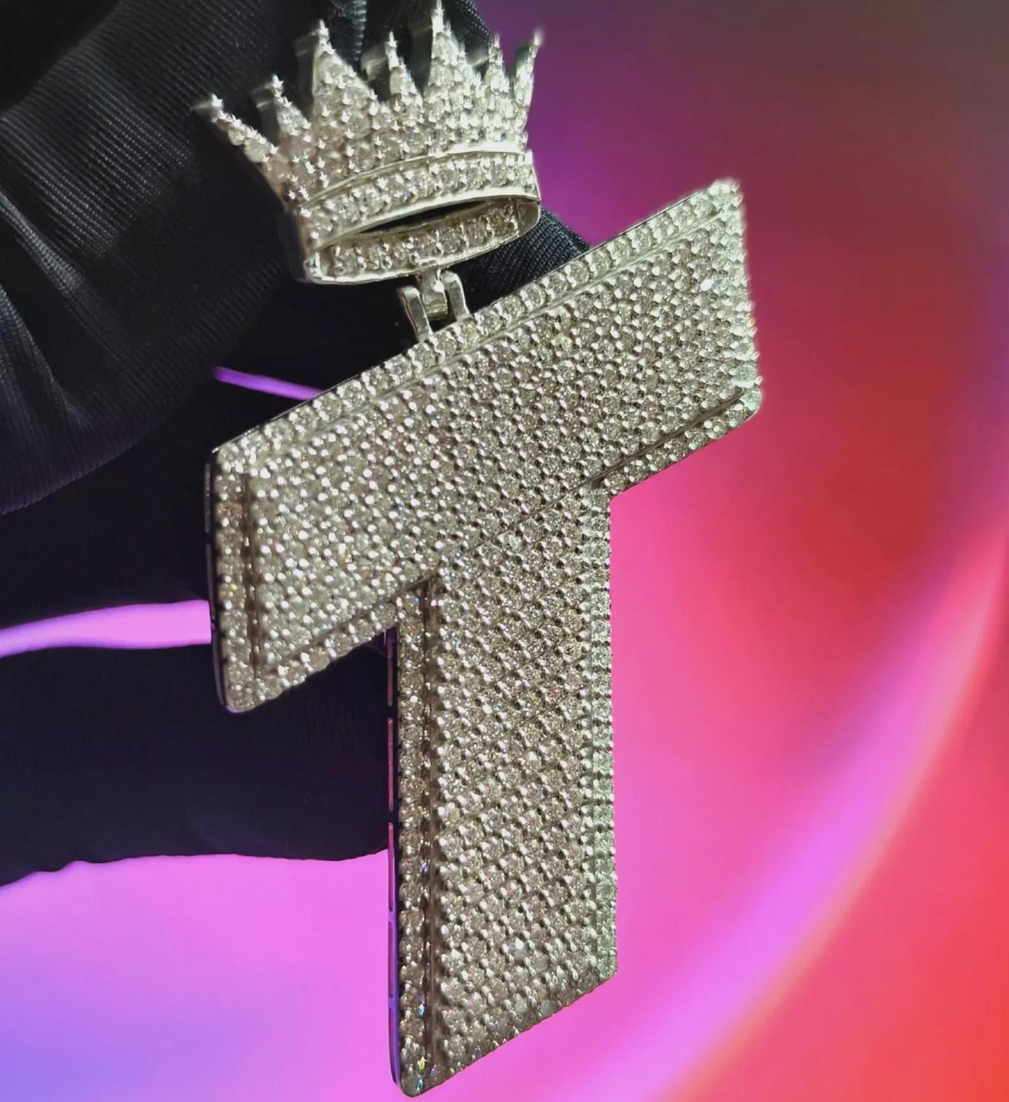3Ct Round Cut Diamond Custom Letter Crown Simulated Diamond Pendant 14K White Gold Plated 925 Silver Customized Letter Hip Hop Pendant