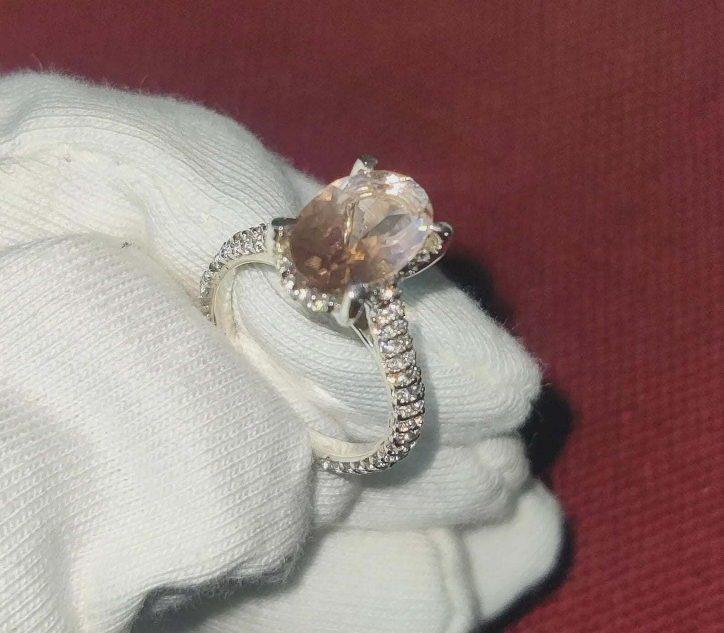 2Ct Morganite Oval Cut Lab-Created Morganite Engagement Anniversary Ring Halo 14K White Gold Finish 925 Sterling Silver For Birthday Ring