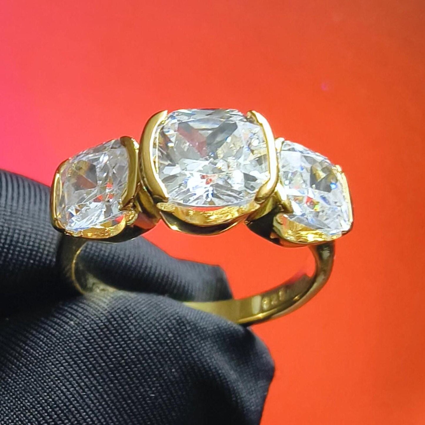 3Ct Cushion Cut Simulated White Diamond Wedding Engagement Anniversary Ring 14k Yellow Gold Plated- 925 Silver, Gift