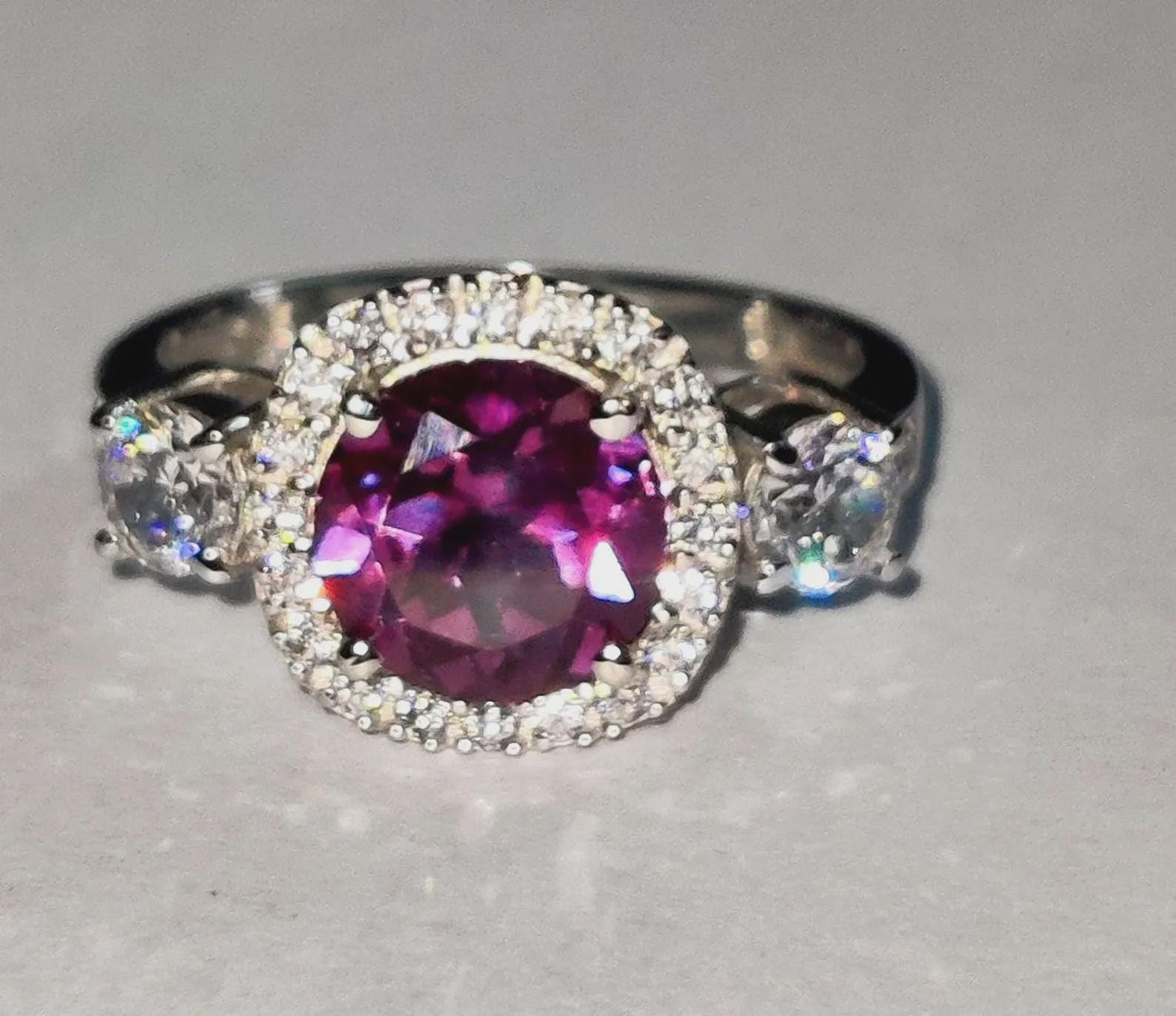 2Ct Amethyst Round Cut Simulated Diamond Halo Engagement Ring 14K White Gold Finish 925 Sterling Silver, Wedding Band, Gift For her