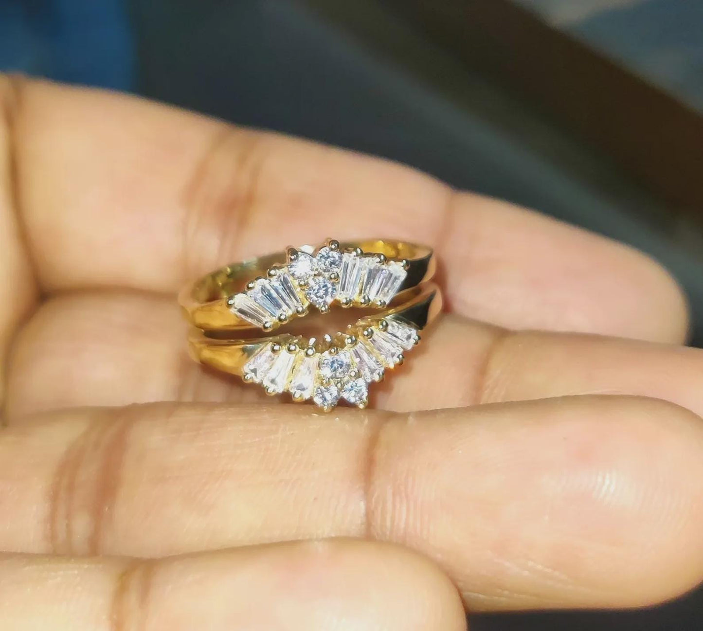 2Ct  Baguette Cut Simulated Diamond Anniversary Ring 14K Yellow Gold Finish 925 Silver Enhancer Guard Engagement Ring Gift For Party