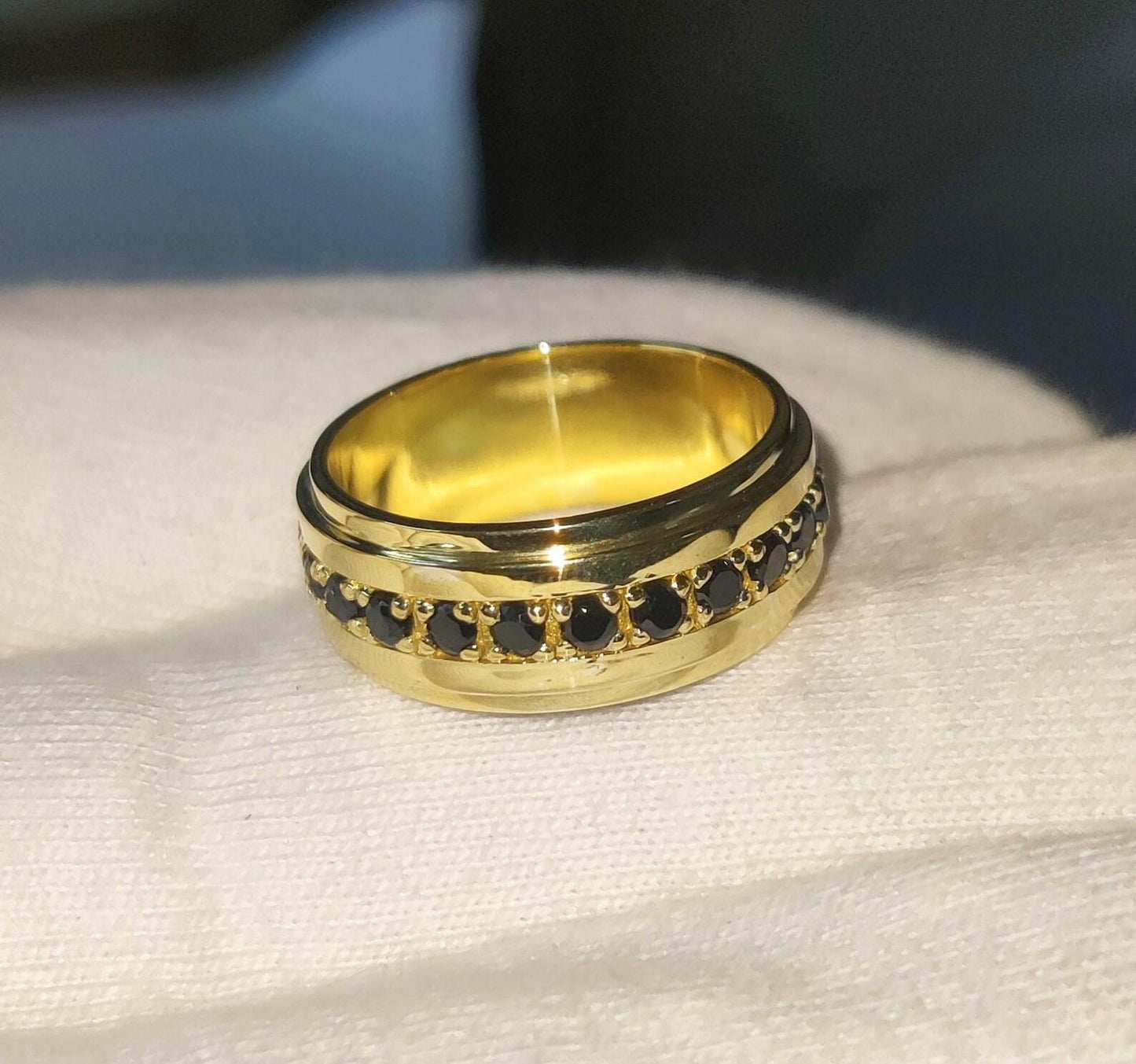 2Ct Round Cut Simulated Wedding Band Ring  Black Diamond Engagement Anniversary Wedding Band Ring 14K Yellow Gold Finish 925 Silver