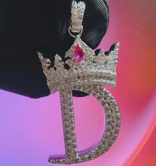 2Ct Round Cut Custom Letter Crown Pendant Lab-Created Diamond D Letter Initial Alphabet Pendant 14K White Gold Plated Hip Hop Pendant