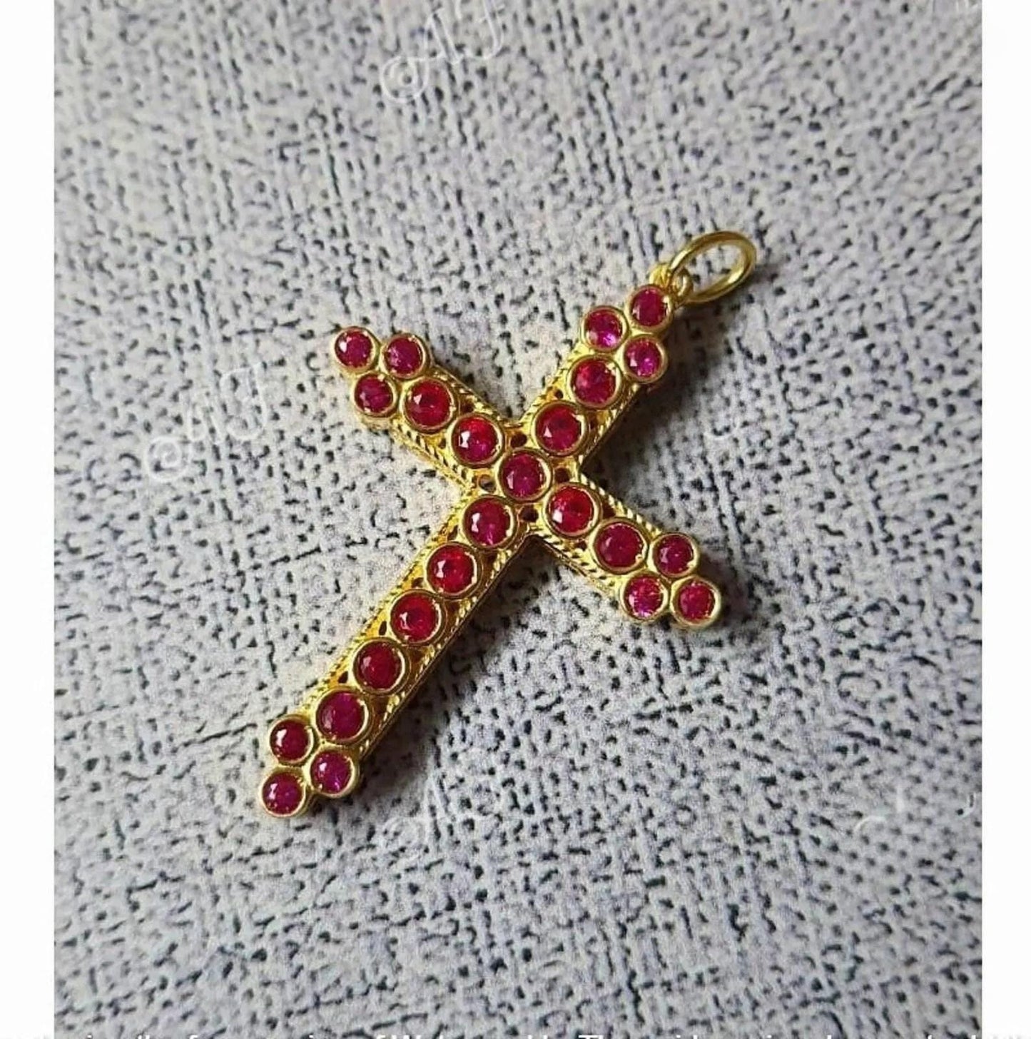 1.50Ct Cross Pendant, Round Red Ruby, Charm Pendant, Hip Hop Unisex Pendant Necklace, Birthday Gift Pendant, Pendant For Love, Gift For Her