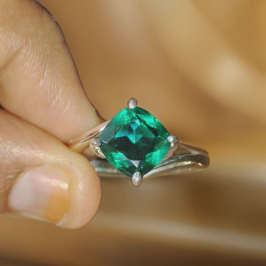 2.50Ct Cushion Cut Green Emerald VVS1 Diamond Solitaire Engagement Wedding Promise Ring 14K White Gold Finish Gift For Her ,Birthday Gift