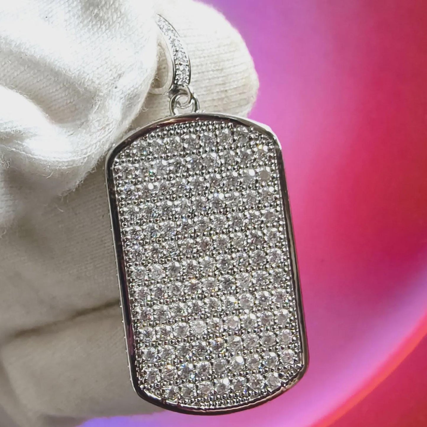 2Ct Round Cut Simulated Diamond Dog Tag Pendant 14K White Gold Plated Unisex Diamond Pendant 925 Sterling Silver Custom Engraved Necklace