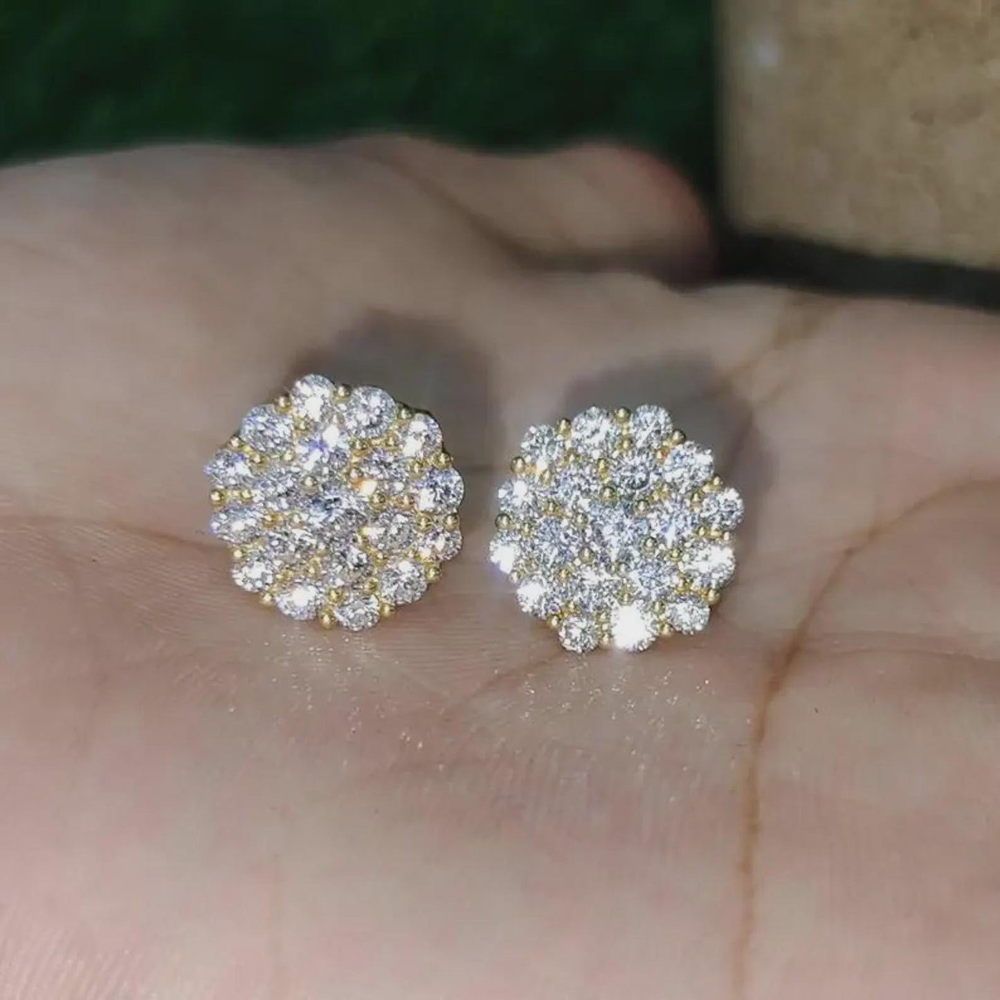 2Ct Round Cut Diamond Women's Stud Earrings Cluster Halo Stud Earrings 14K Yellow Gold Finish 925 Silver Stud Earrings Screw Back Stud