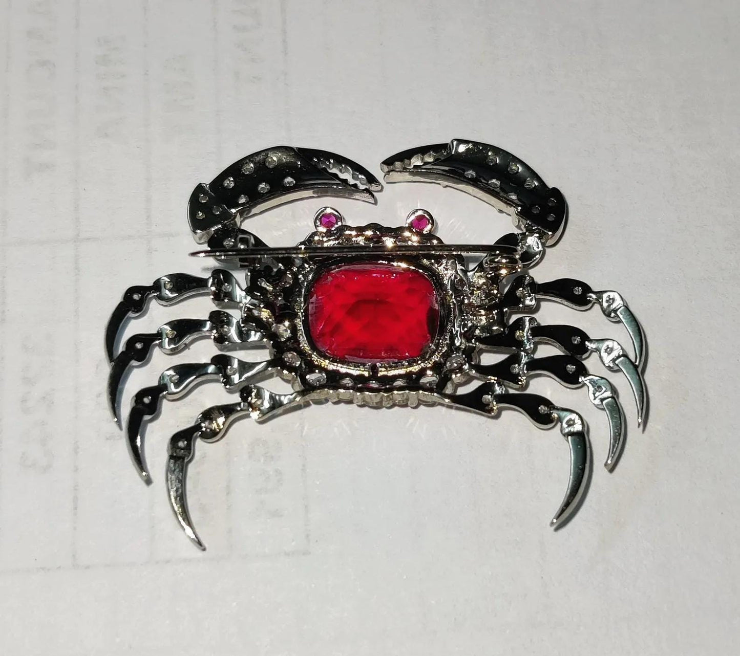 2Ct Diamond Brooch Pin, Crab Shape Brooch, Lab-Created Red Ruby Diamond 14K White Gold Plated 925 Sterling Silver, Special Occasion wear