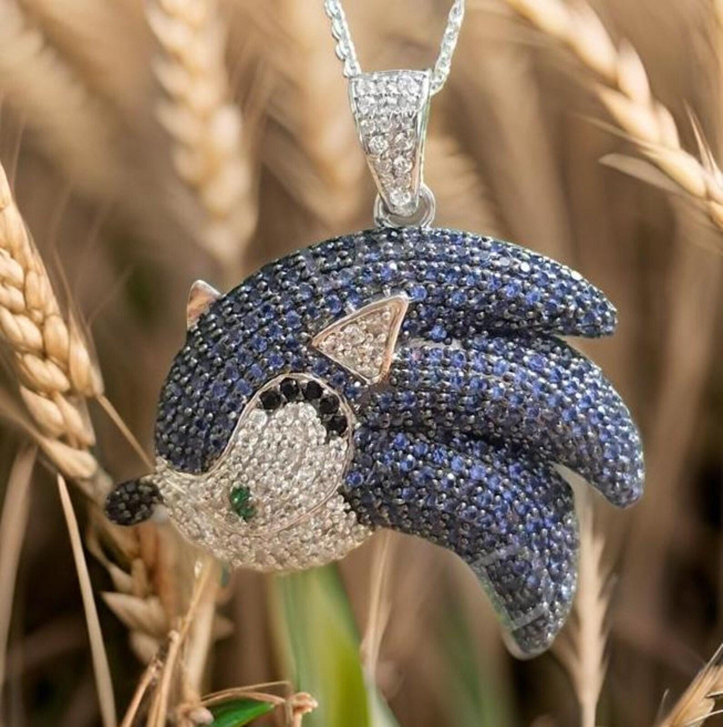 Multi - Color Round Cut Simulated Diamond Hedgehog Pendant Neclace 14K Yellow Gold Plated Free Chain 18" 925 Silver