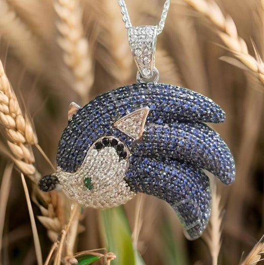 Multi - Color Round Cut Simulated Diamond Hedgehog Pendant Neclace 14K Yellow Gold Plated Free Chain 18" 925 Silver