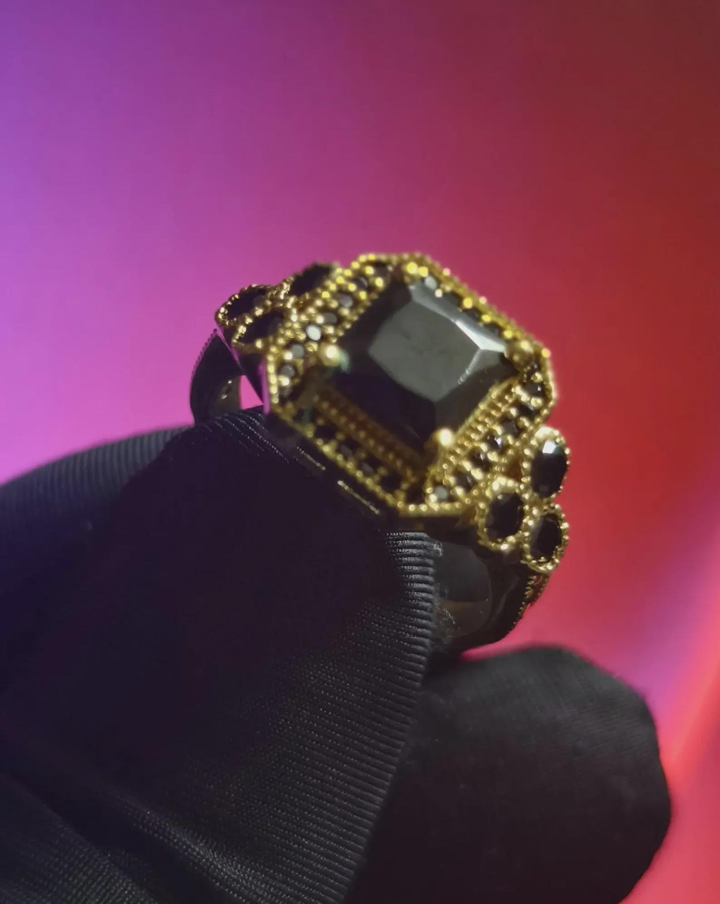 2Ct Princess Halo Wedding Ring Black Spinel 14K Yellow Gold Plated 925 Sterling Silver, Anniversary Ring, Gift For Birthday Or Party