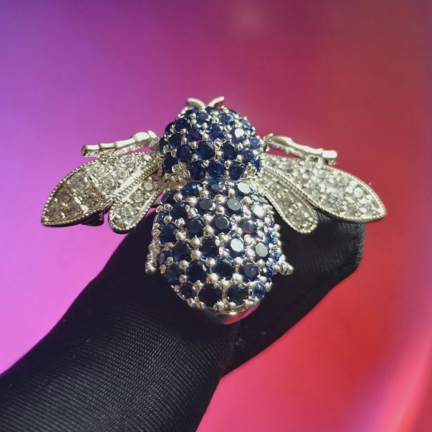 2Ct Honey Bee Brooch Pin Round Simulated Blue Sapphire Diamond 14K White Gold Plated 925 Sterling Silver, Honey Bee Brooch Pin, Gift For Her