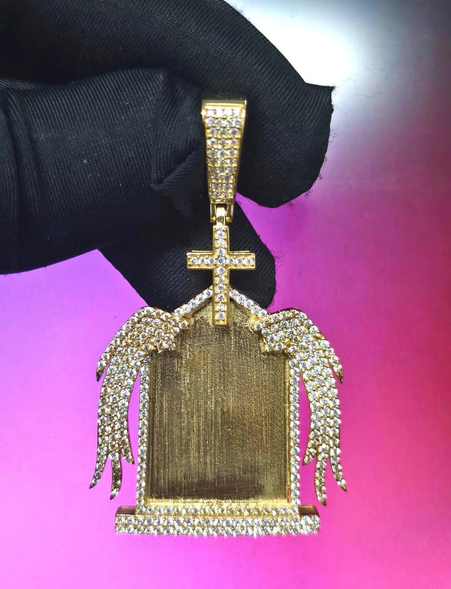 2Ct Round Cut Simulated White Diamond Picture Memory Pendant Pendant 14K Yellow Gold Plated Free Chain 18" 925 Silver, Custom Pendant