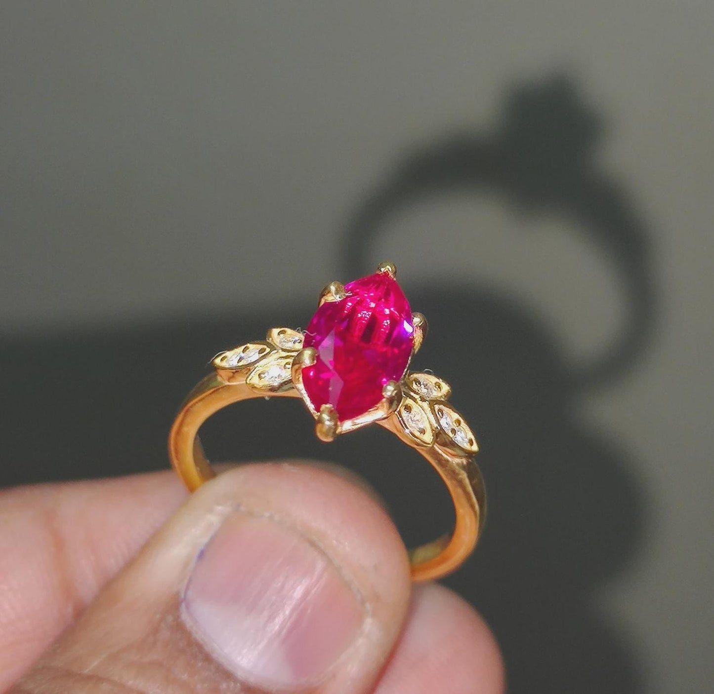 2.50Ct Marquise Cut Ruby & Diamond Solitaire Women Engagement Wedding Band Cocktail Ring 14K Yellow Gold Finish Gift For Her ,Birthday Gift