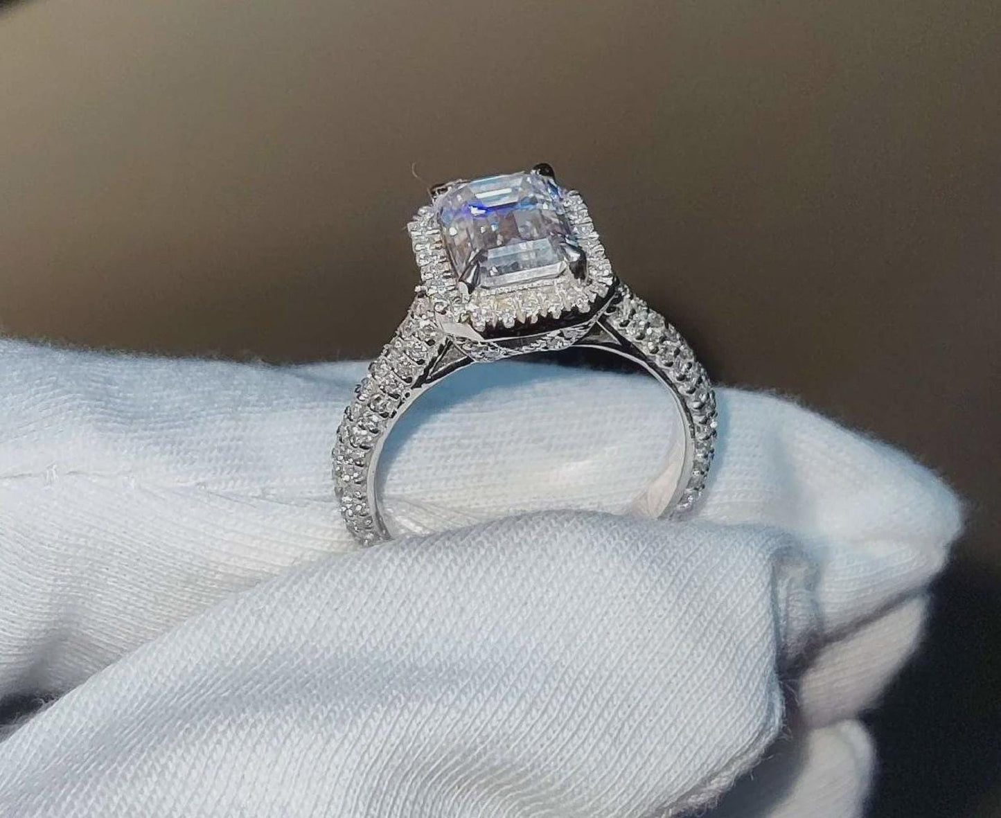 2Ct Emerald Cut Halo Simulated Diamond Solitaire Engagement Anniversary Ring 14K White Gold Finish 925 Sterling Silver Wedding Gift For her