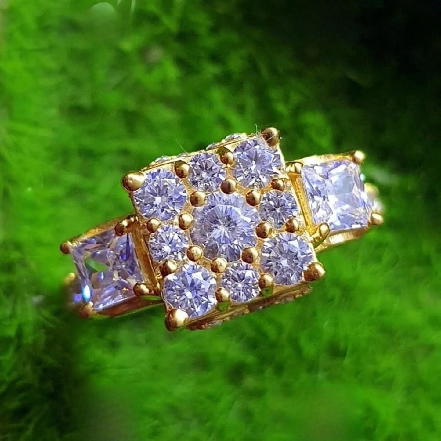 2Ct Round Cut Simulated Diamond Square Shape Engagement Wedding Ring 14K Yellow Gold Plated 925 Silver, Anniversary Ring, Gift For Birthday