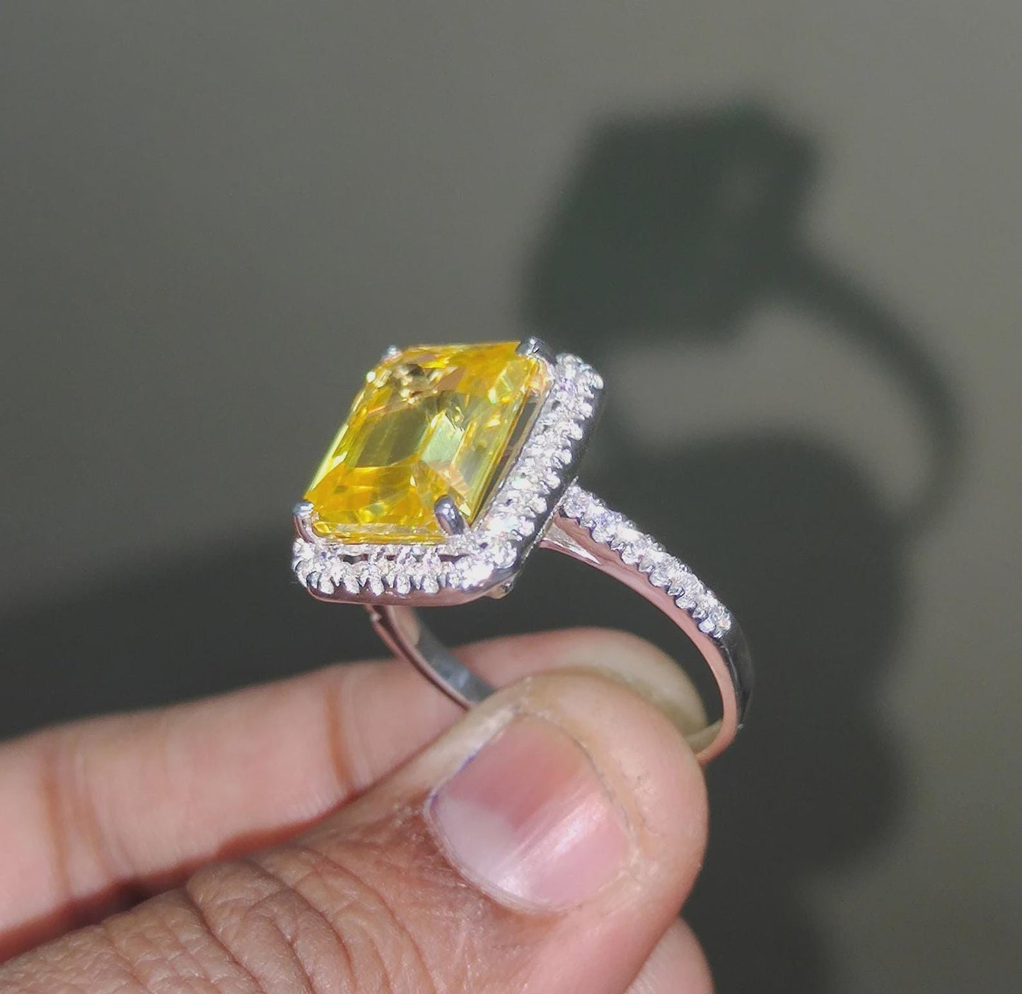 2.50Ct Emerald Cut Yellow Citrine Engagement Anniversary Promise Halo Women Engagement Wedding Band Ring 14K White Gold Over Gift For Her