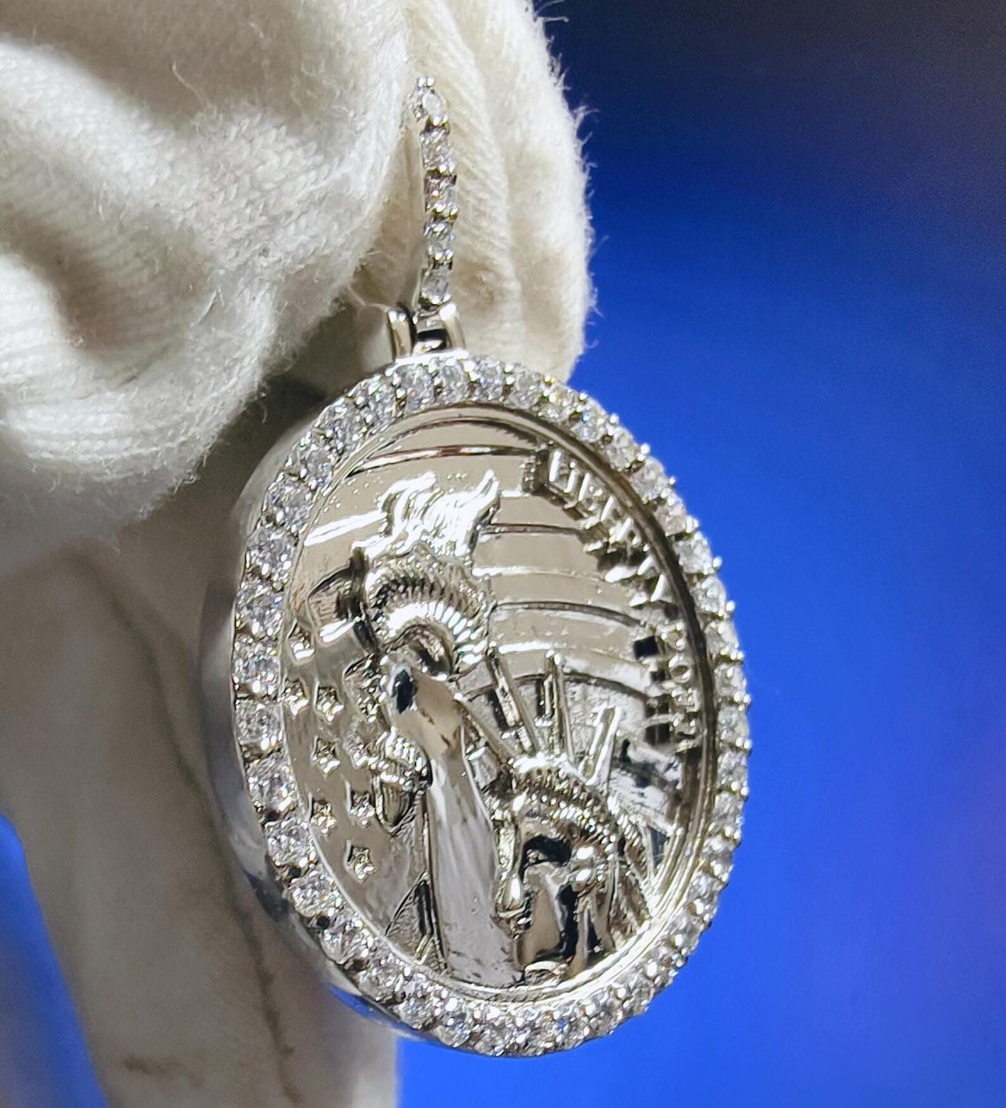 1Ct Round Cut Moissanite Pendant Liberty Coin Pendant Necklaces Pendant 14K White Gold Over Moissanite Liberty Pendant