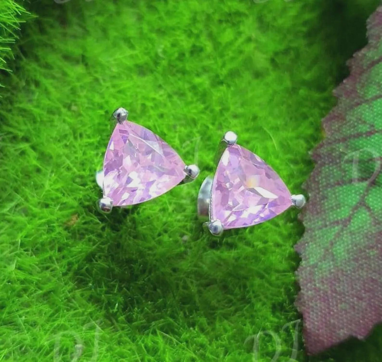 2Ct Solitaire Stud Earrings Trillion Cut Simulated Pink Sapphire Earrings 14k White Gold Plated, Prong Earrings Push Back Gift for Party