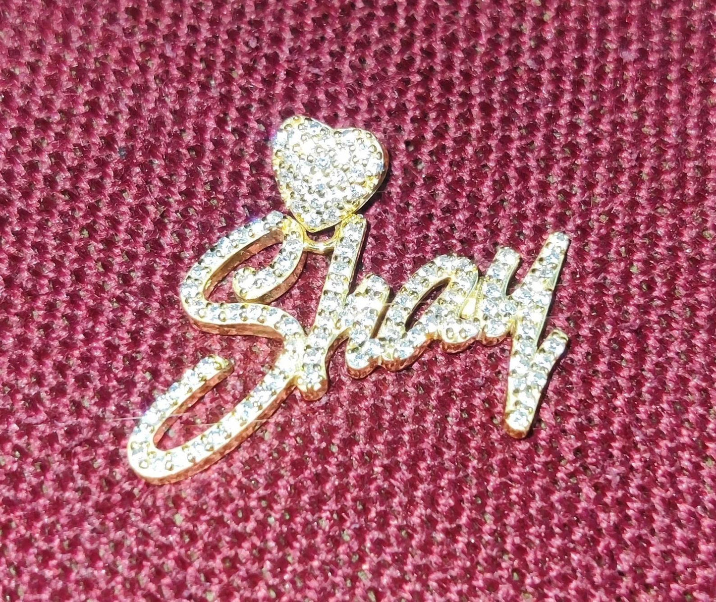 2Ct Diamond Round Cut Simulated Diamond Pendant, Love Custom Name Pendant 14K Yellow Gold Finish 925 Sterling Silver Birthday  Party Pendant