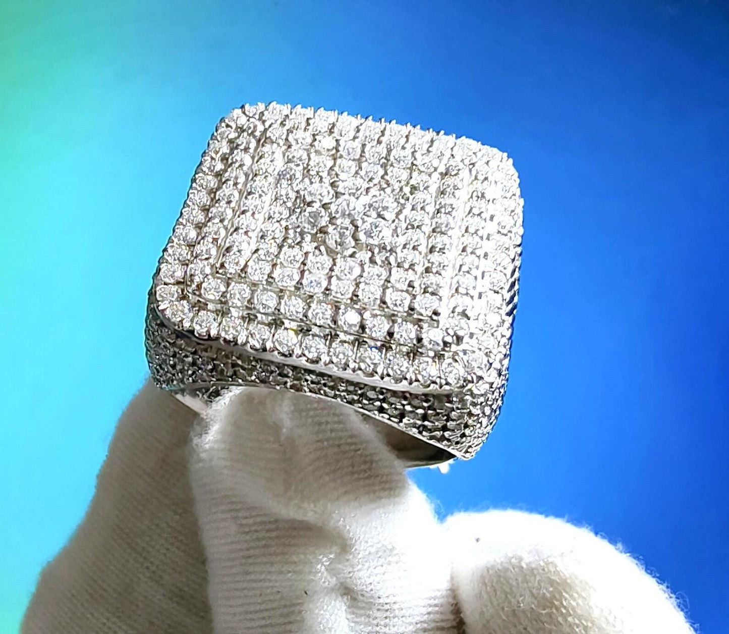 2Ct Round Cut Simulated Diamond Cluster Men's Wedding Engagement Ring 14K White Gold Plated- 925 Silver, Hip Hop Men’s Ring- Gift for him