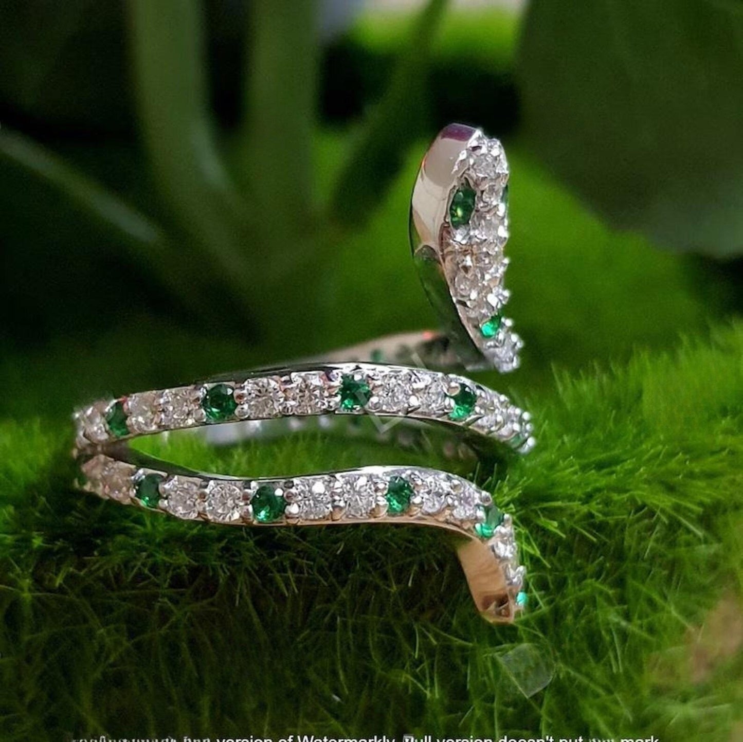 0.50Ct Round Cut Green Emerald VVS1 Diamond Solitaire Engagement Snake Women's Ring 14K White Gold Finish Gift For Her, Birthday Gift