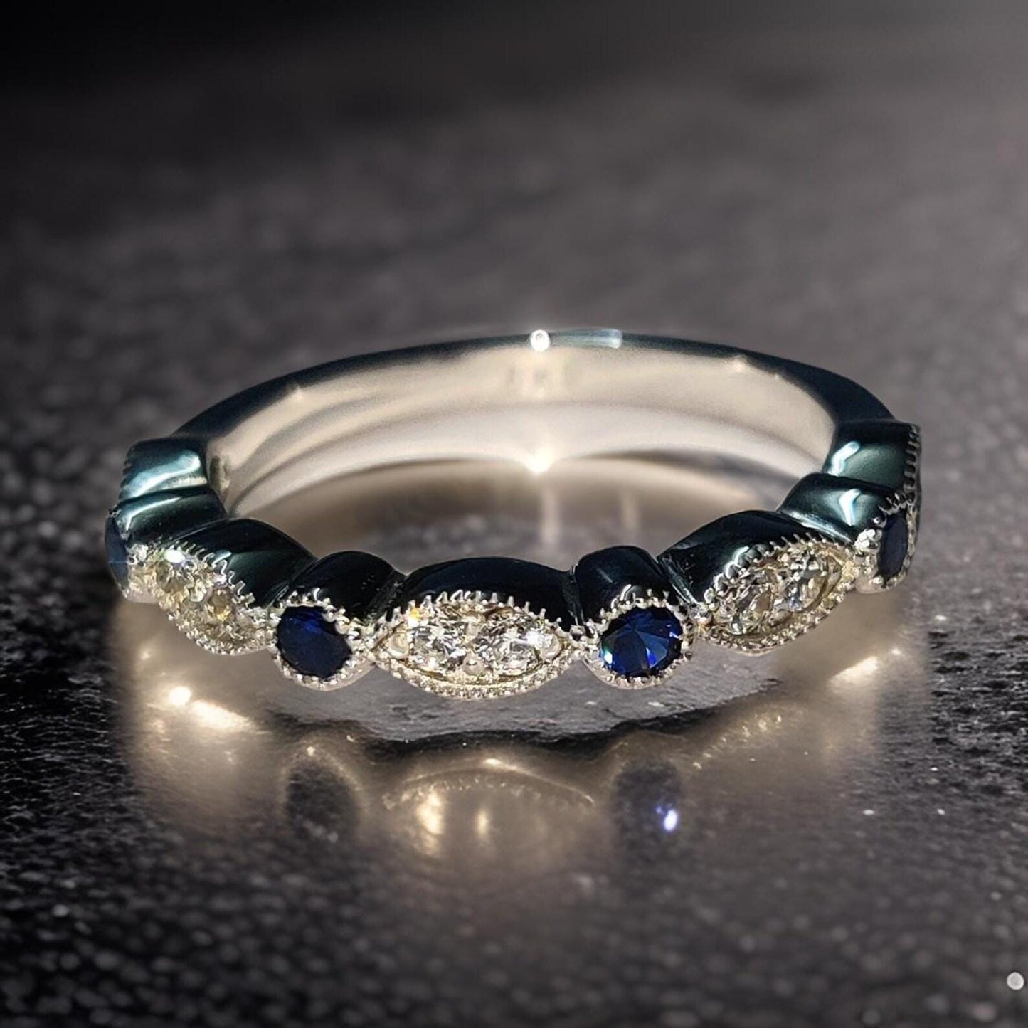 0.50Ct Round Cut Sapphire Band Ring Sapphire Engagement Anniversary Wedding Band Ring 14K White Gold Finish 925 Silver Diamond Band