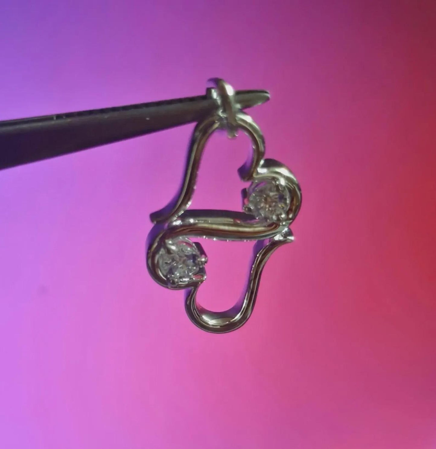 Double Heart Pendant Round Cut Moissanite 14K White Gold Plated 925 Sterling Silver, Solitaire Pendant , Love Pendant