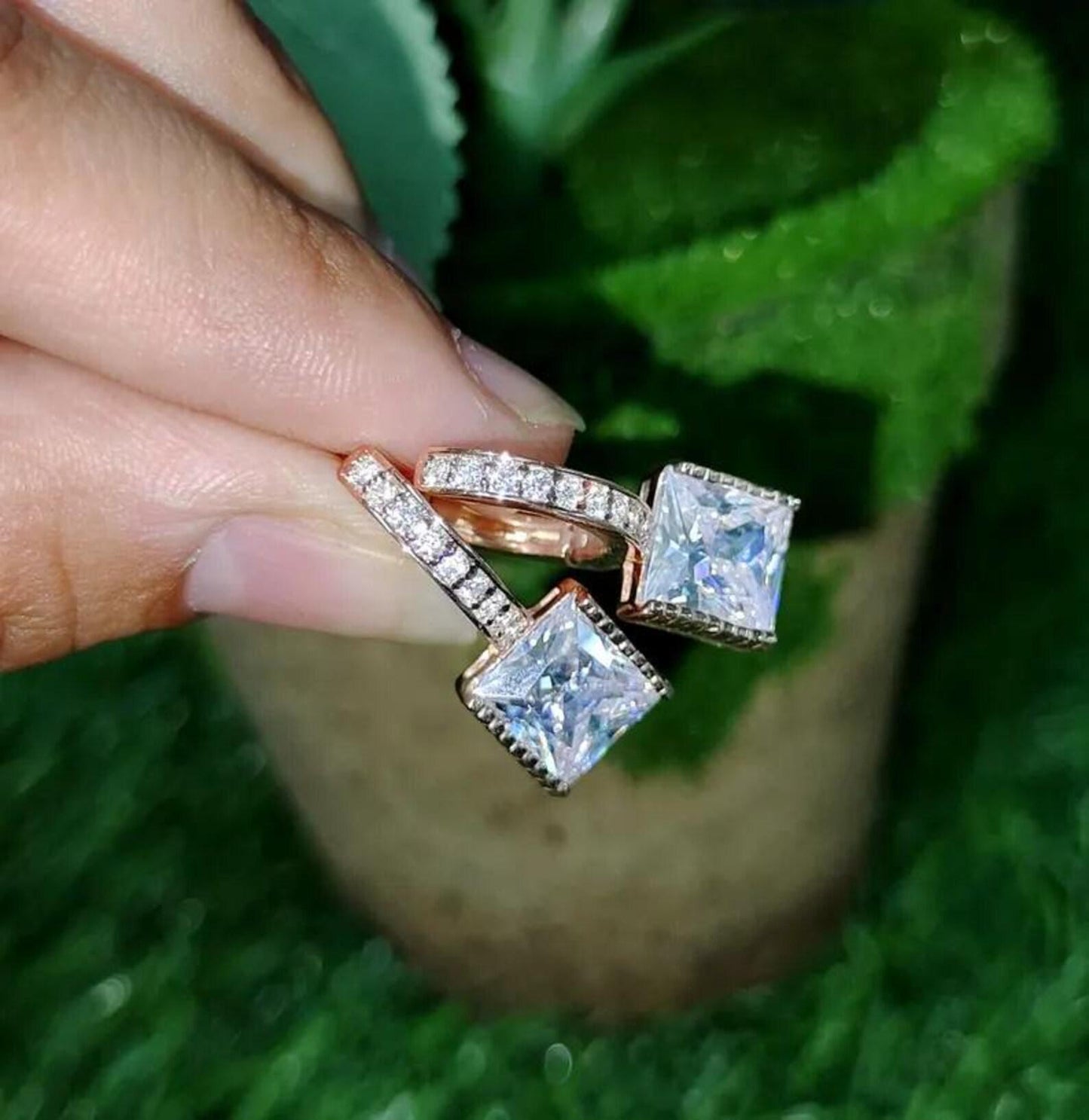 2Ct Princess Cut Simulated Diamond Drop Dangle Women's Earrings 14K Rose Gold Plated 925 Sterling Silver, Gift For Birthday Wear