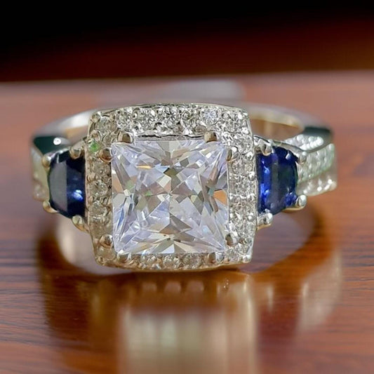 2Ct Princess Cut Halo Simulated Diamond Solitaire Engagement Anniversary Ring 14K White Gold Finish 925 Sterling Silver Wedding Gift For her