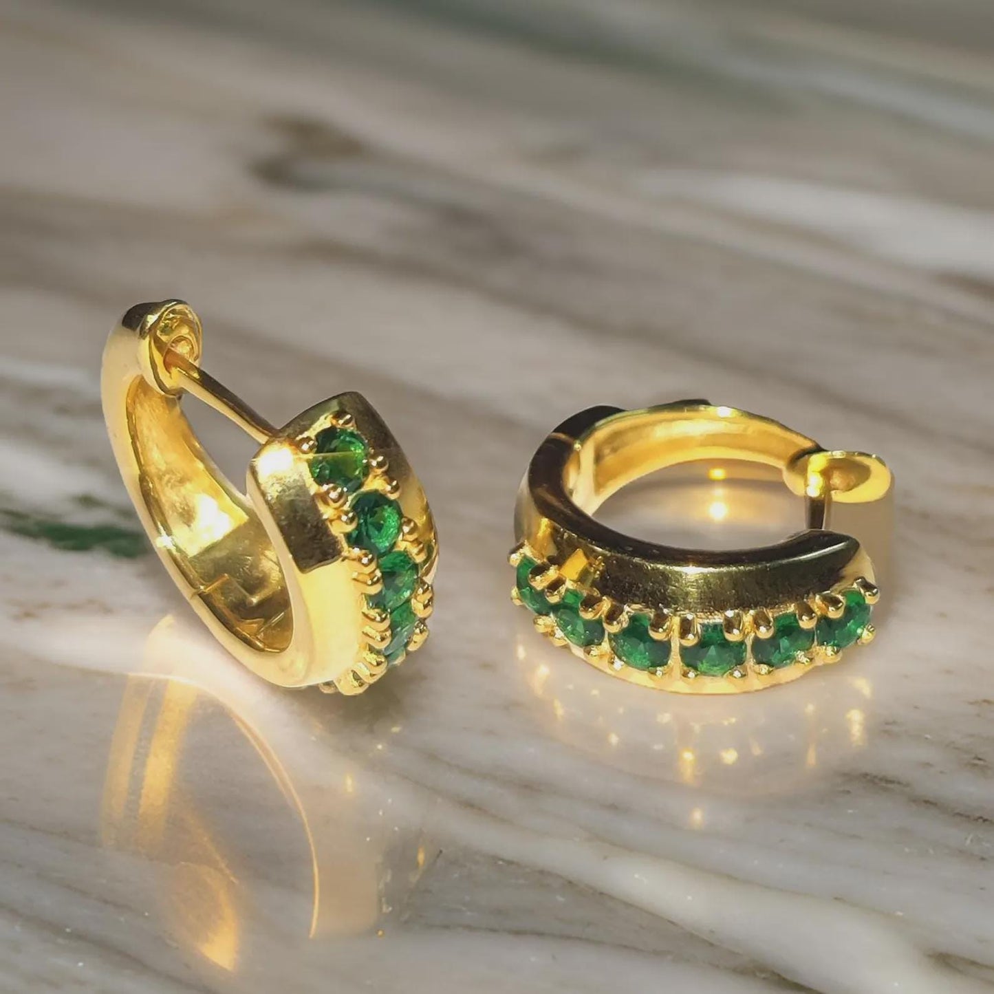 2Ct Round Cut Emerald Hoop Earring Simulated 14K Yellow Gold Finish 925 Sterling Silver For Special Occasion, Birthday Gift, Daily Wear