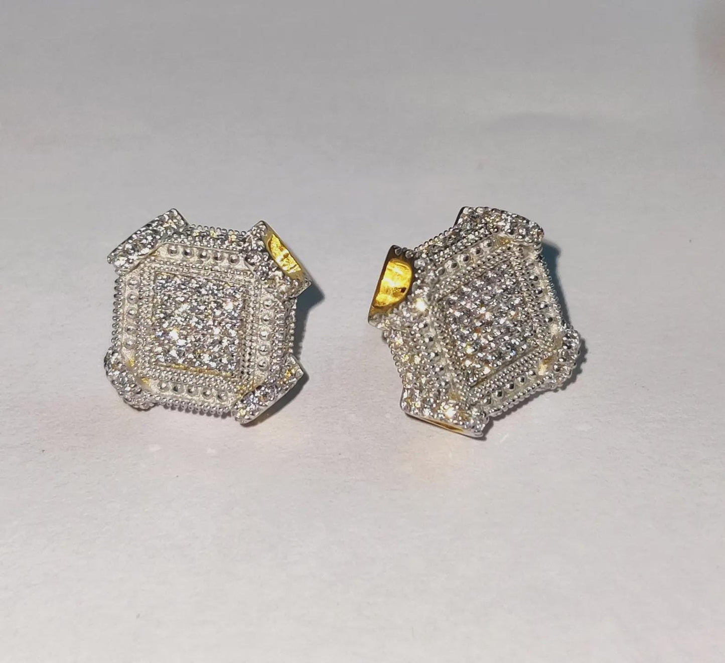 2Ct Round Cut Diamond Women's Stud Earrings Cluster Halo Stud Earrings 14K Yellow Gold Finish 925 Silver Stud Earrings Screw Back Stud