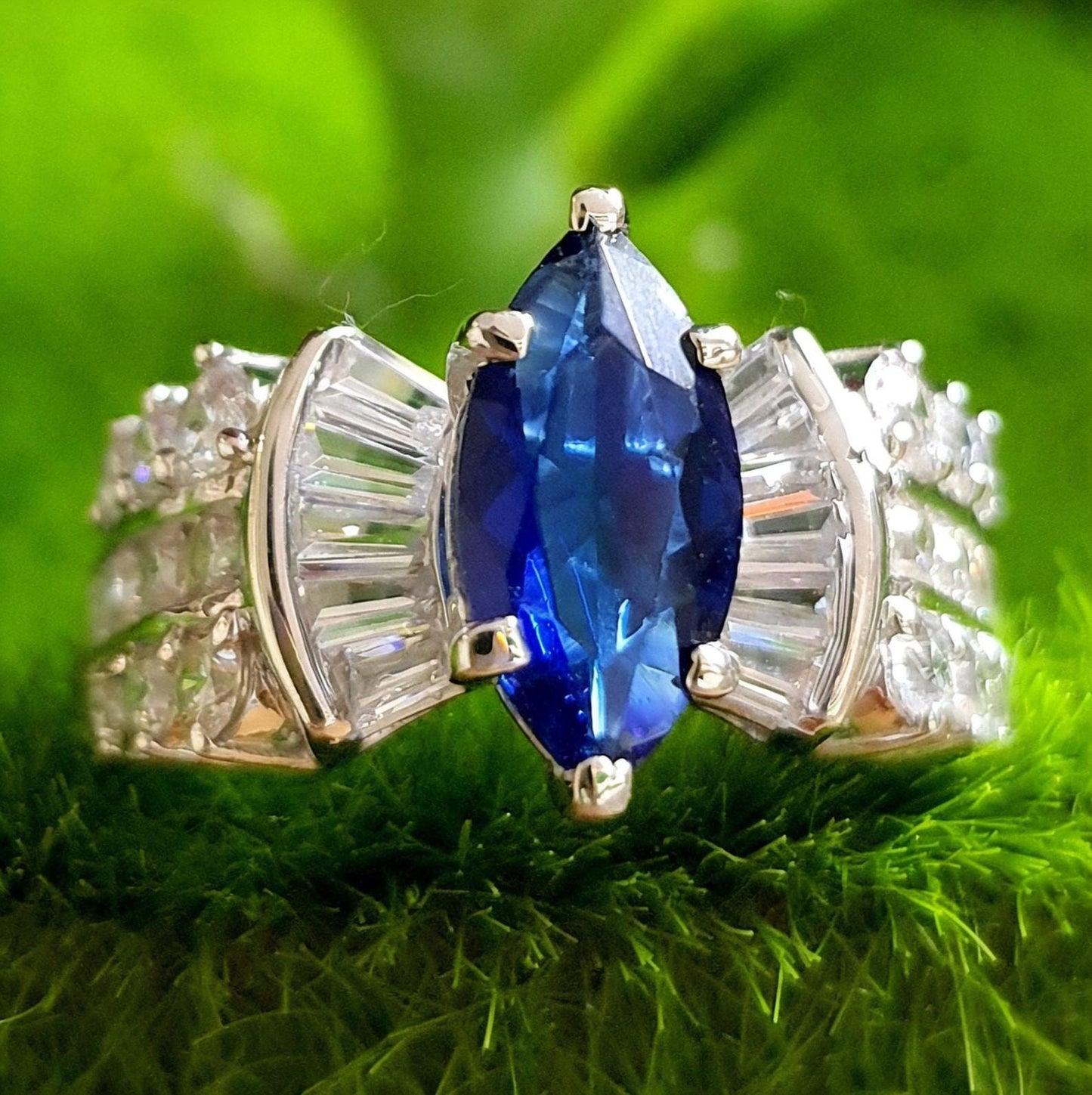 2Ct Marquise Cut Blue Sapphire Diamond Solitaire 14K White Gold Finish Engagement Wedding Anniversary Ring, Birthday Gift, Ring For Her