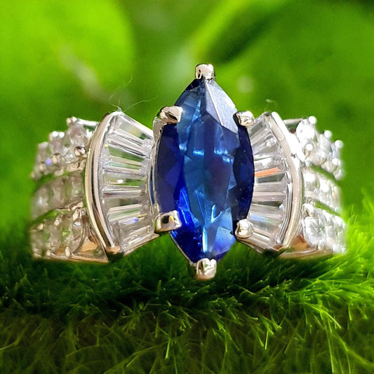 2Ct Marquise Cut Blue Sapphire Diamond Solitaire 14K White Gold Finish Engagement Wedding Anniversary Ring, Birthday Gift, Ring For Her
