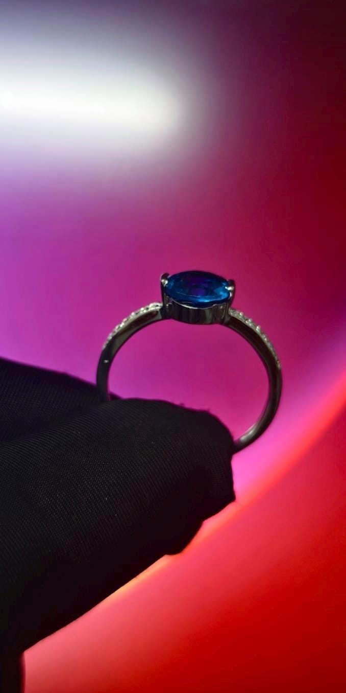 1.50Ct Round Cut Simulated Blue Diamond Wedding Engagement Ring 14k White Gold Plated- 925 Silver