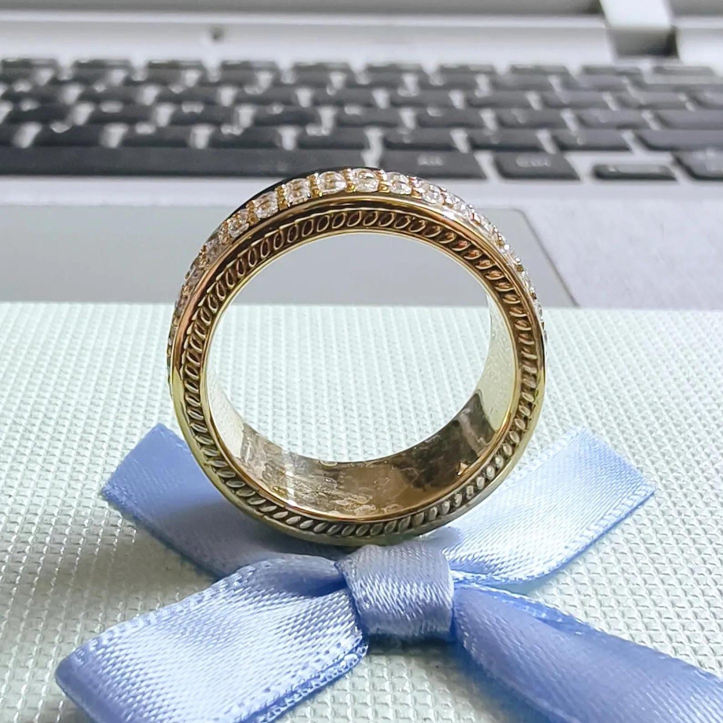 2Ct Round Cut Diamond Full Eternity Band Engagement Ring Prong 14K Yellow Gold Finish 925 Sterling Silver Gift For Wedding Birthday Gift 925