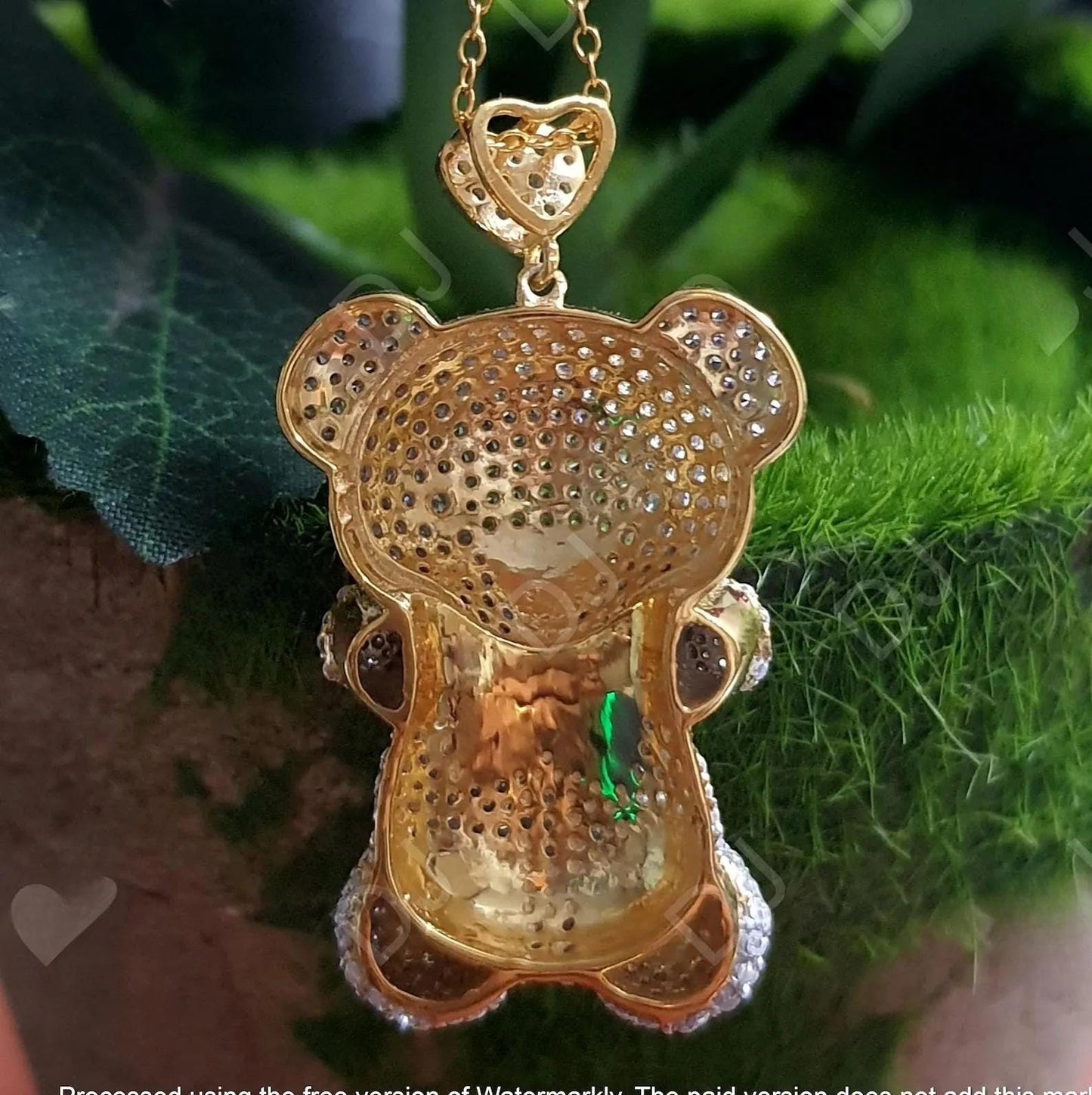3Ct Designer Teddy Bear Lab Created Diamond 925 Sterling Silver Charm Pendant, Beautiful Teddy Bear 14k Yellow Gold Plated Charm Pendant,