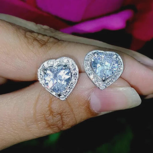 2Ct Heart Cut Solitaire Prong Stud Earrings Simulated Diamond Earrings 14K White Gold Finish 925 Silver Stud Earring, Gift For Anniversary