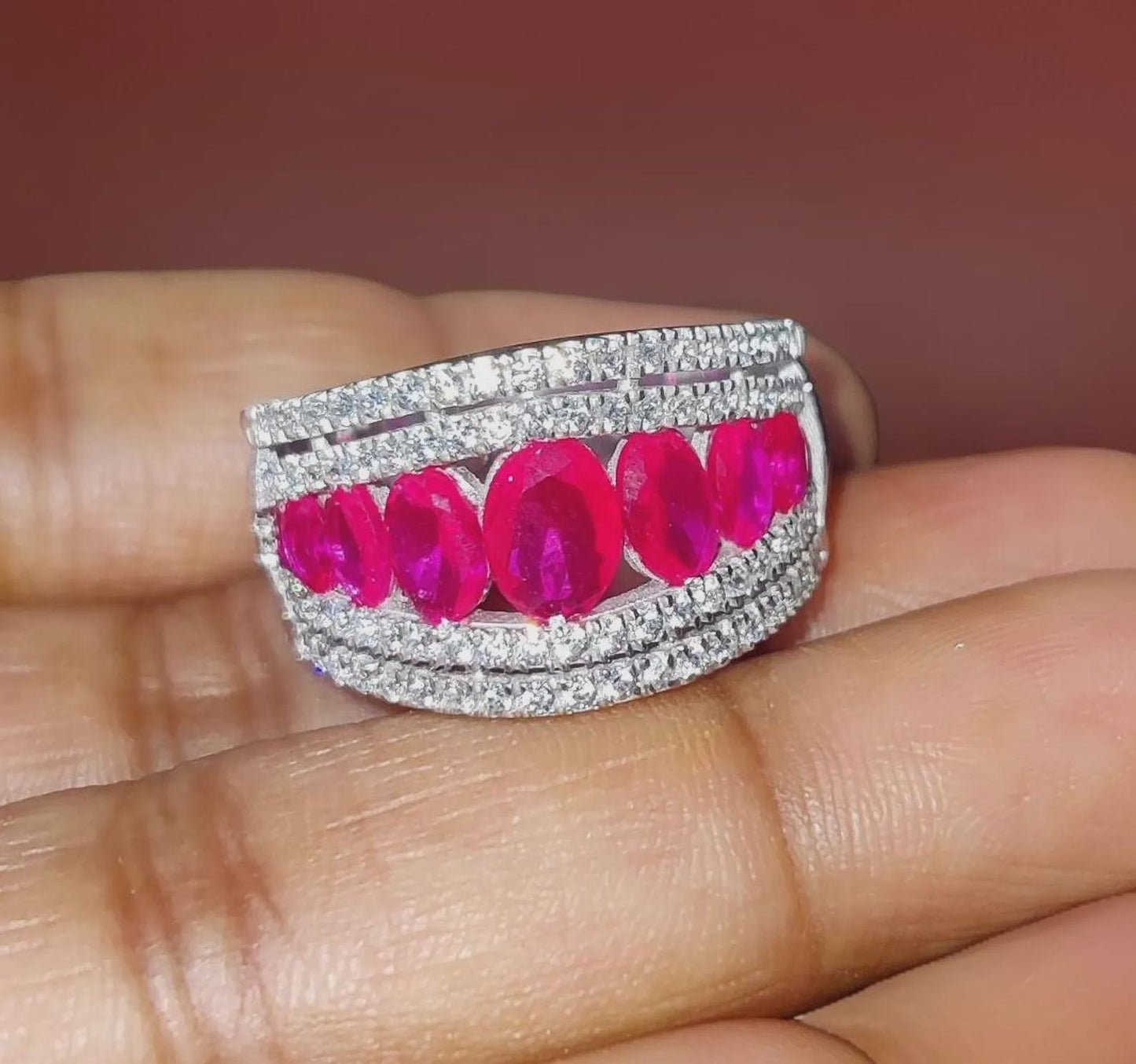 1.50Ct Oval Cut Lab-Created Red Ruby Wedding Engagement Band Ring 14K White Gold Finish 925 Silver Red Ruby Cocktail Wedding Band