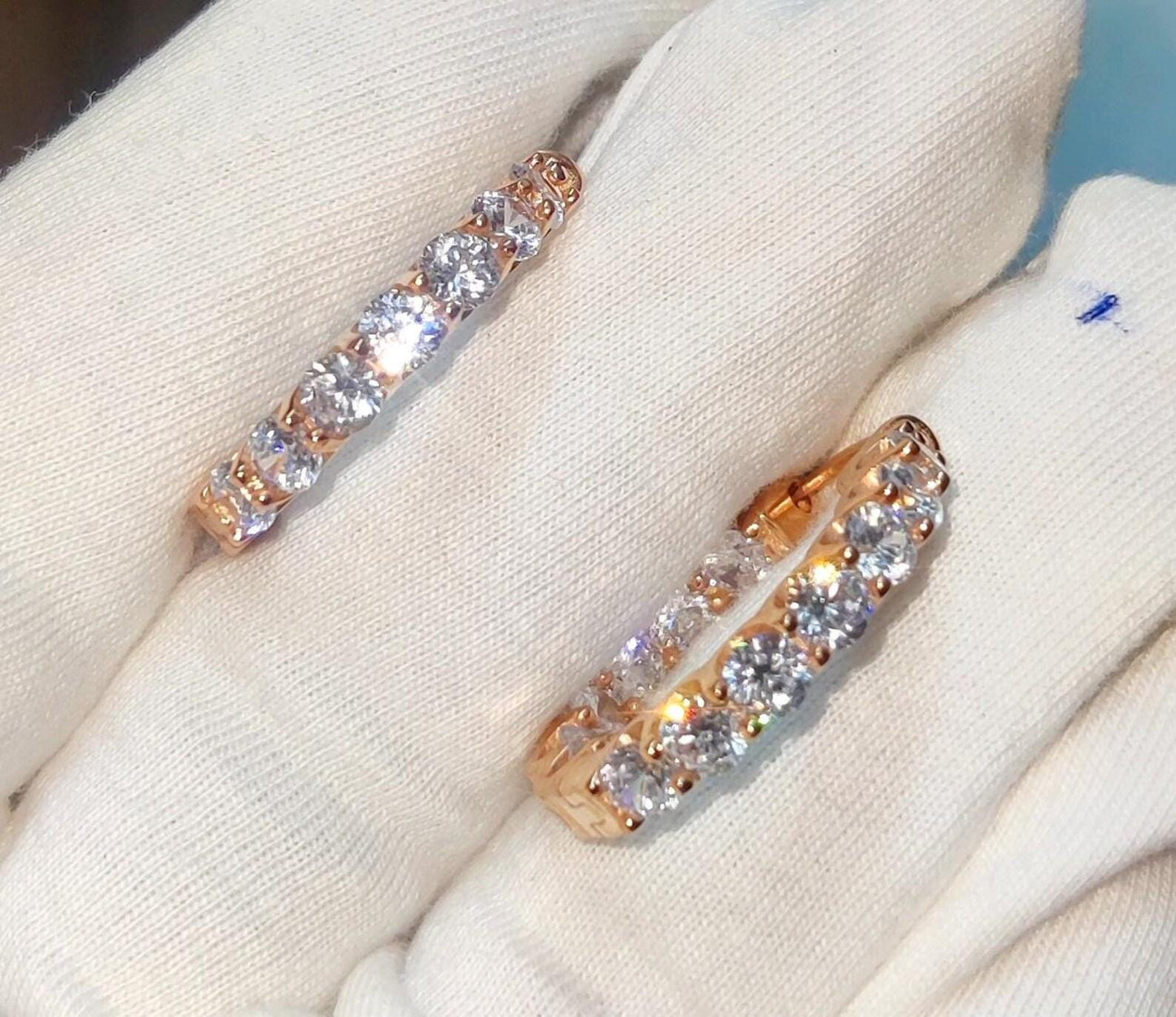 2Ct Round Cut Simulated Diamond Hoop Women Earrings 14K Rose Gold Plated, Anniversary, Birthday, Wedding Gift For Her