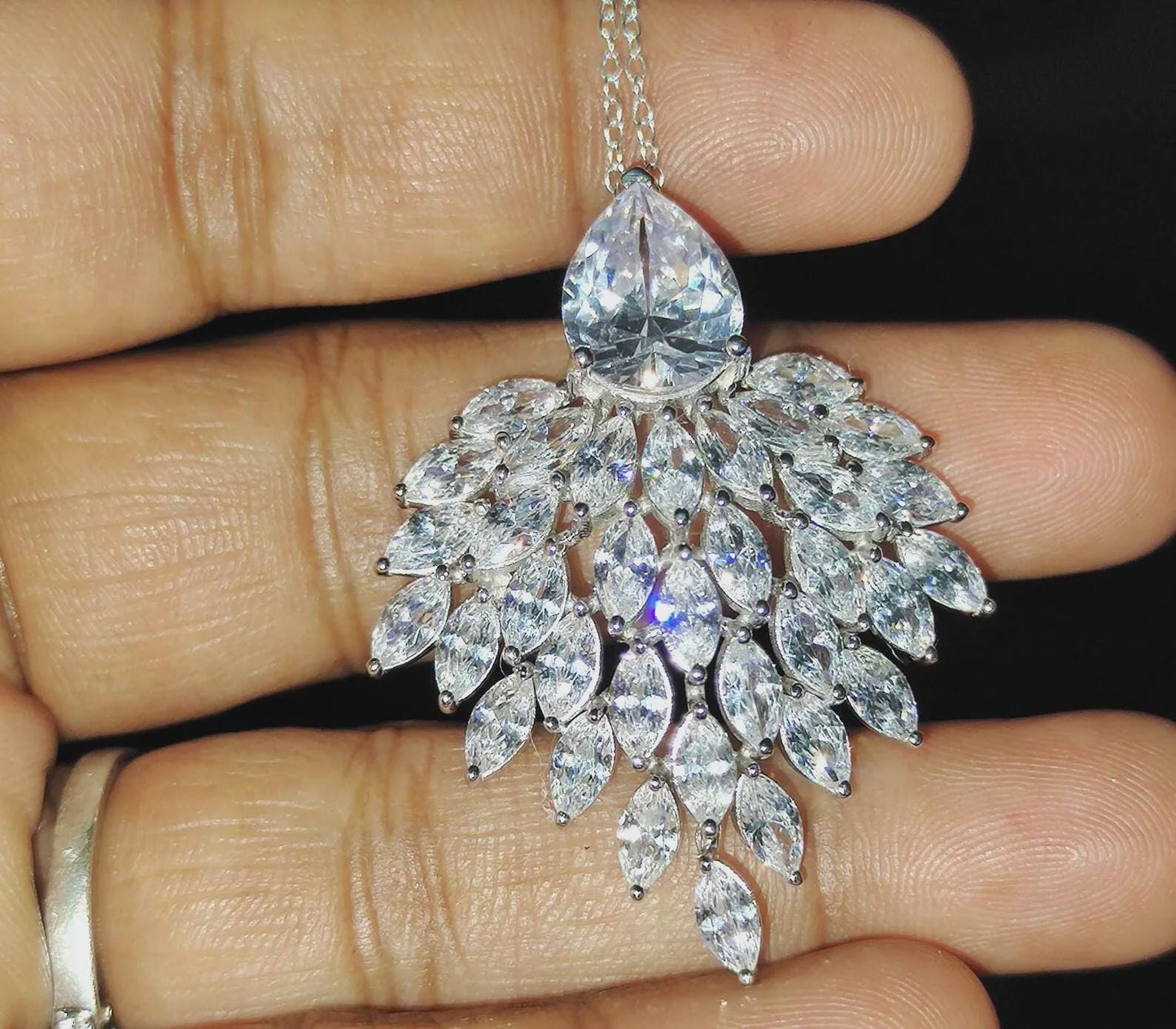 Diamond Pendant Necklace 3Ct Marquise Cut Lab-Created Diamond Cluster Pendant Necklaces Pendant 14K White Gold Plated Diamond Pendant