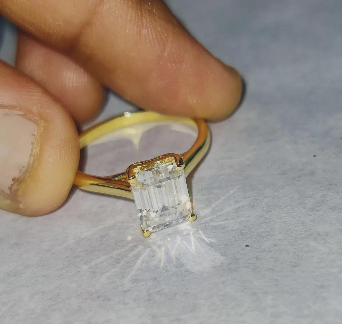 2Ct Diamond Emerald Cut Anniversary Ring Simulated Diamond Anniversary 14K Yellow Gold Finish Silver Solitaire Engagement Ring Birthday Gift