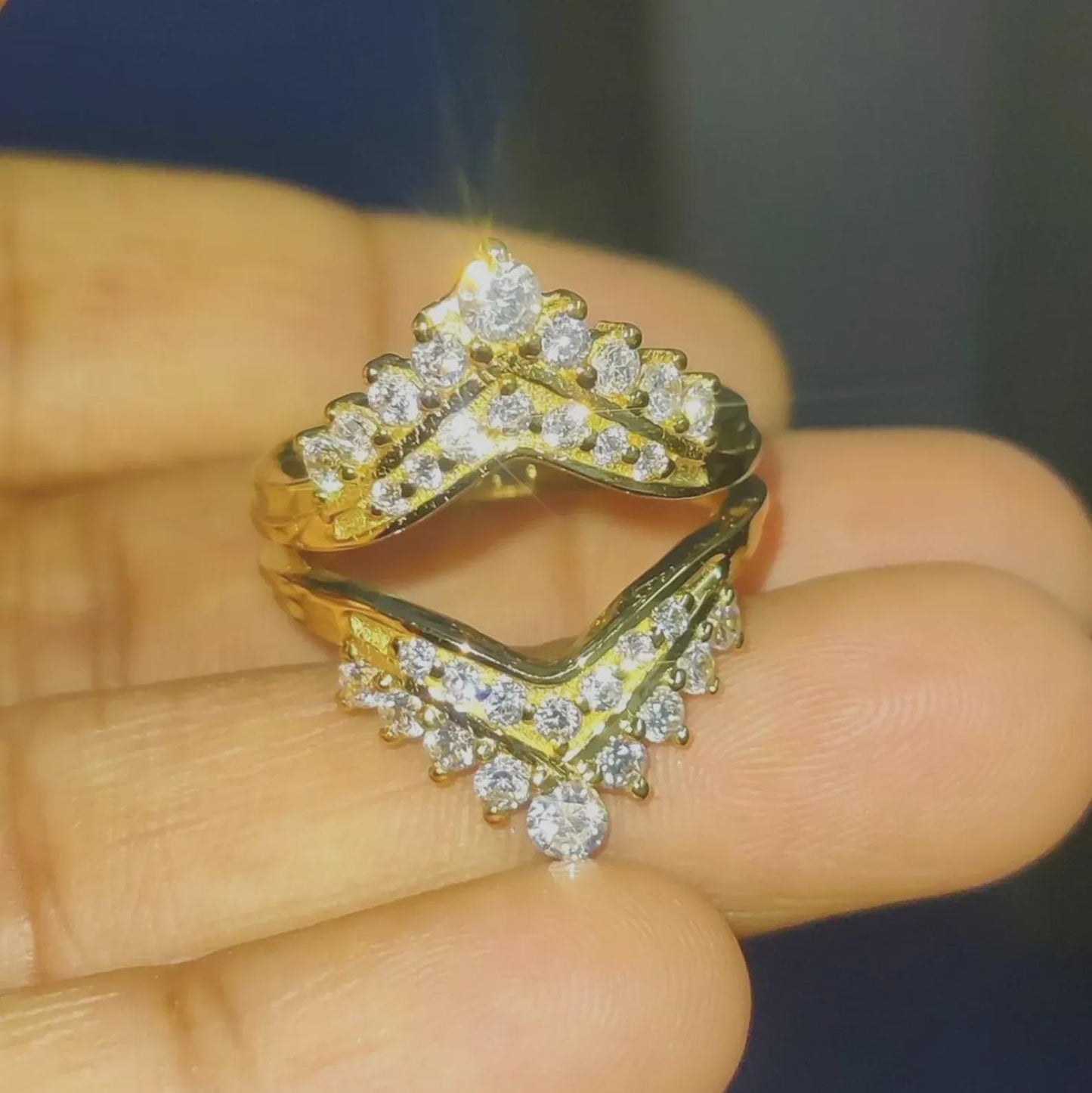 2Ct Round Cut Simulated Diamond Enhancer Guard Ring Engagement Ring 14K Yellow Gold Finish Sterling Silver Anniversary Ring Gift For Party