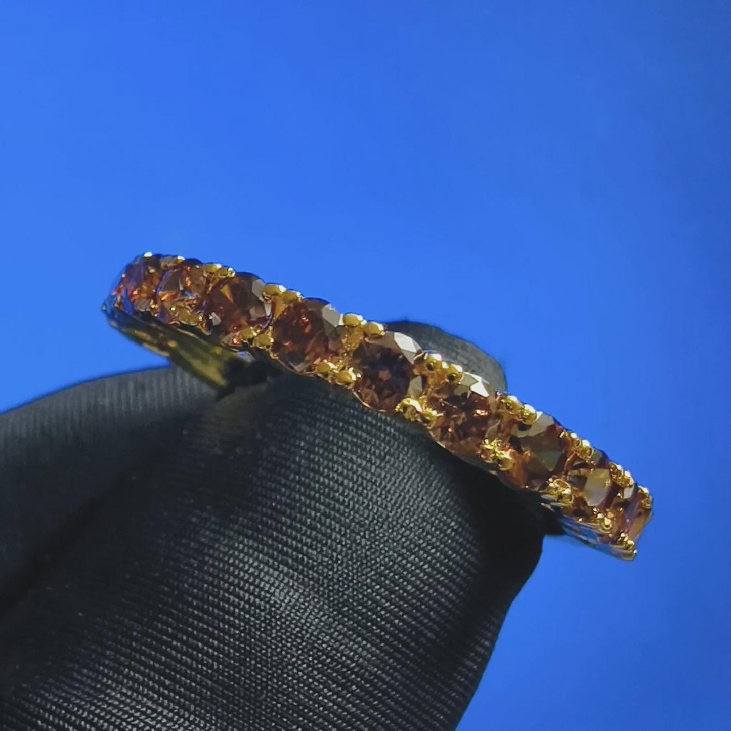 2Ct Round Cut Half Eternity Band Simulated Chocolate Diamond Engagement Ring 14K Yellow Gold Plated 925 Sterling Silver, Anniversary Ring